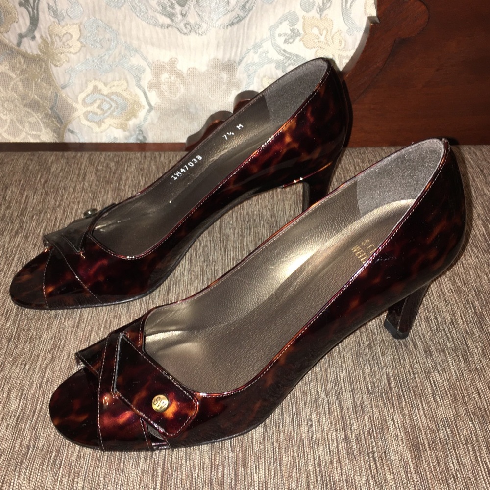 STUART WEITZMAN Heels / Pumps TORTOISE Cross Strap - Sz 7.5 M Made in Spain NEW!